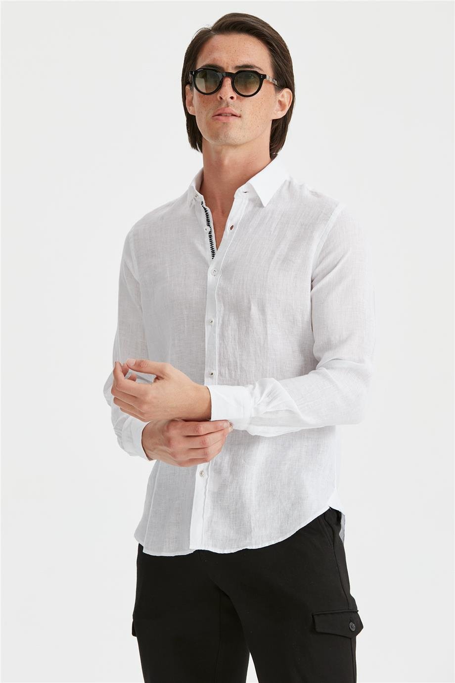 Beyaz Renk Keten Gömlek - Image 1