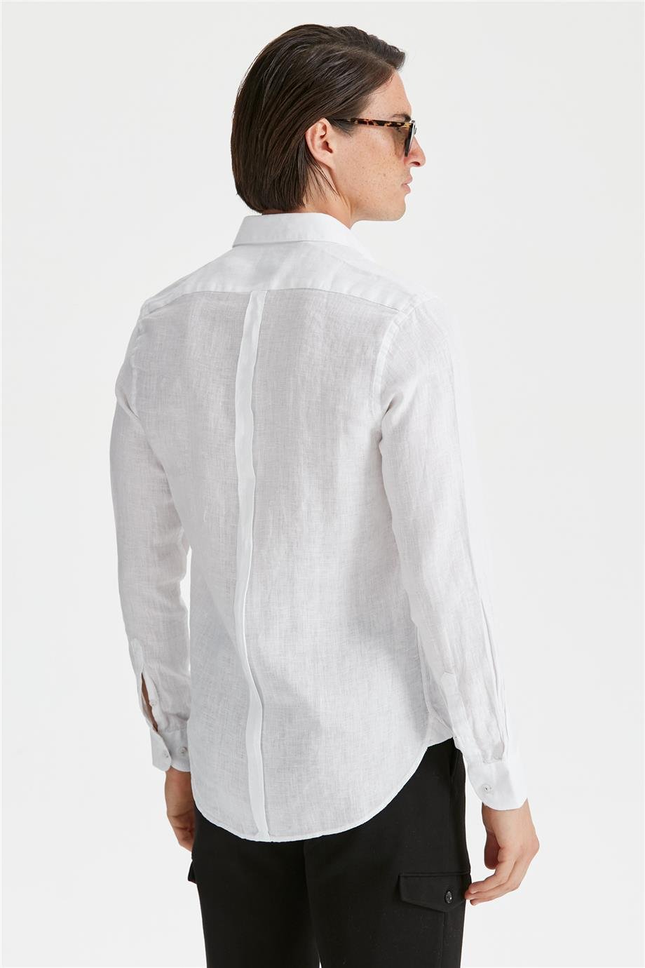 Beyaz Renk Keten Gömlek - Image 4