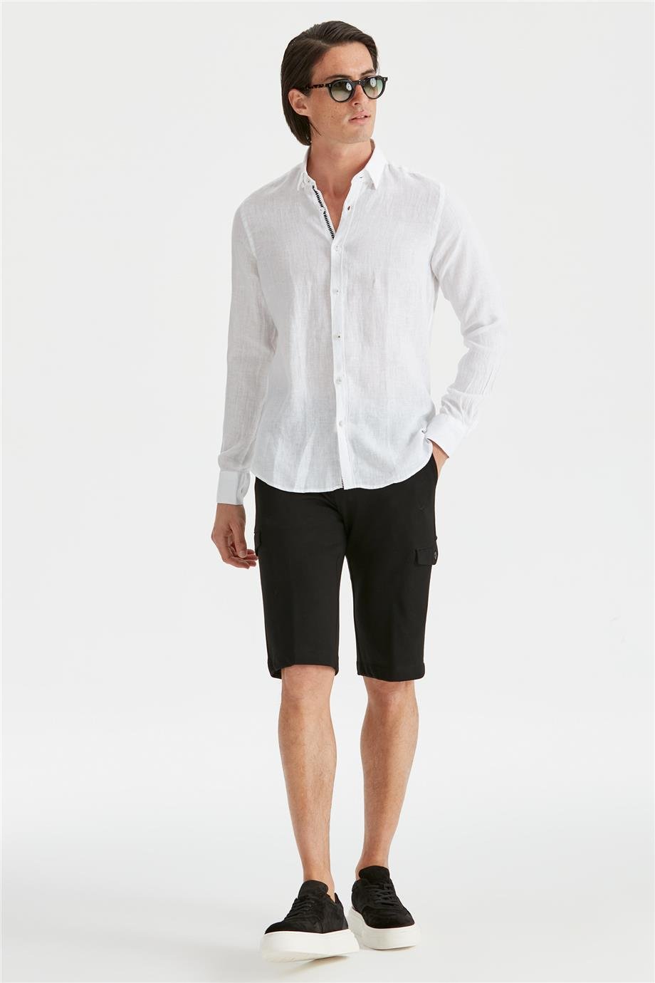 Beyaz Renk Keten Gömlek - Image 2