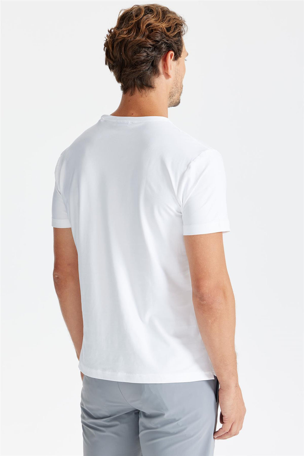 Beyaz Sıfır Yaka Oxford Teknik Kumaş T-Shirt - 4