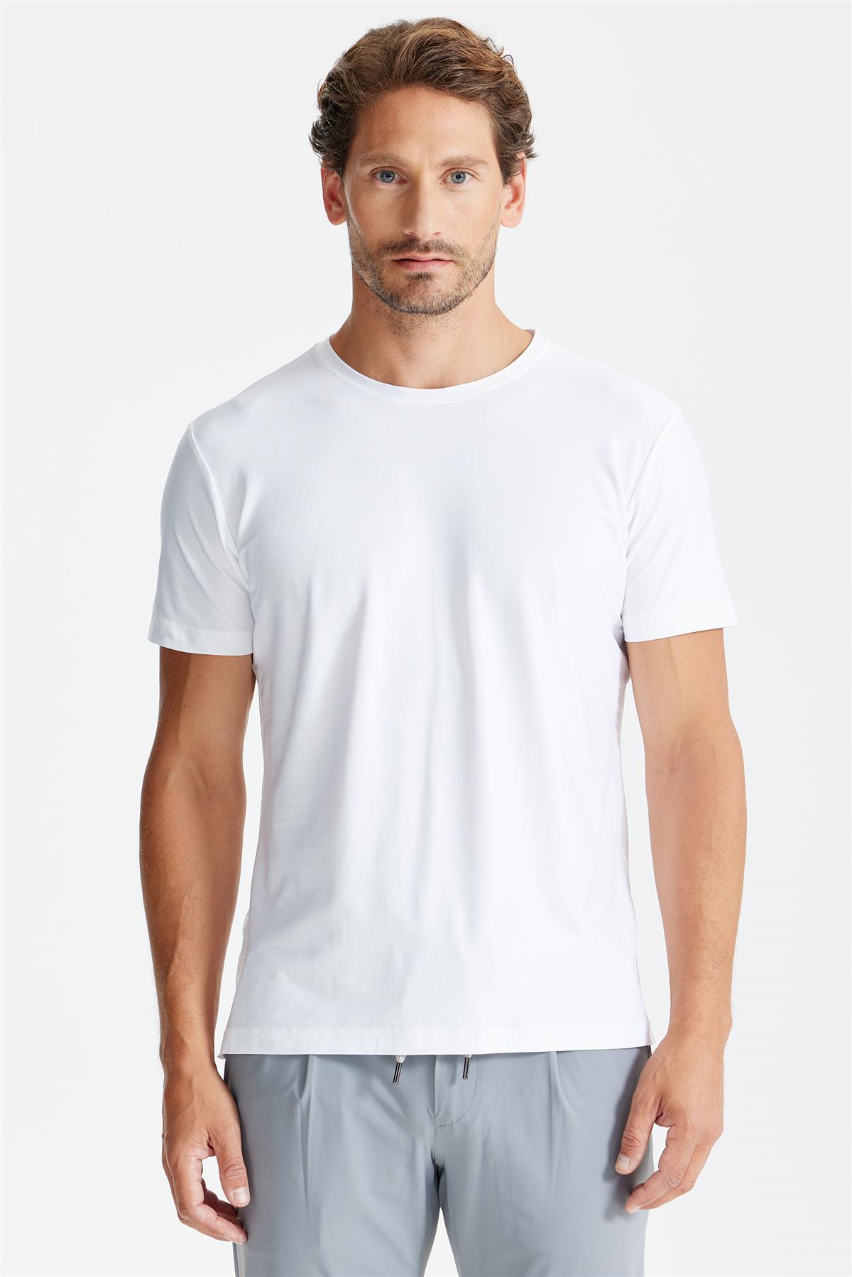 Beyaz Sıfır Yaka Oxford Teknik Kumaş T-Shirt