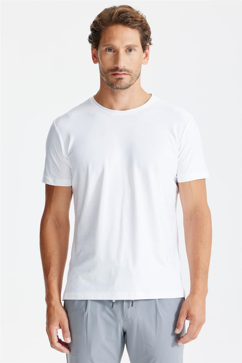 Beyaz Sıfır Yaka Oxford Teknik Kumaş T-Shirt - Image 1