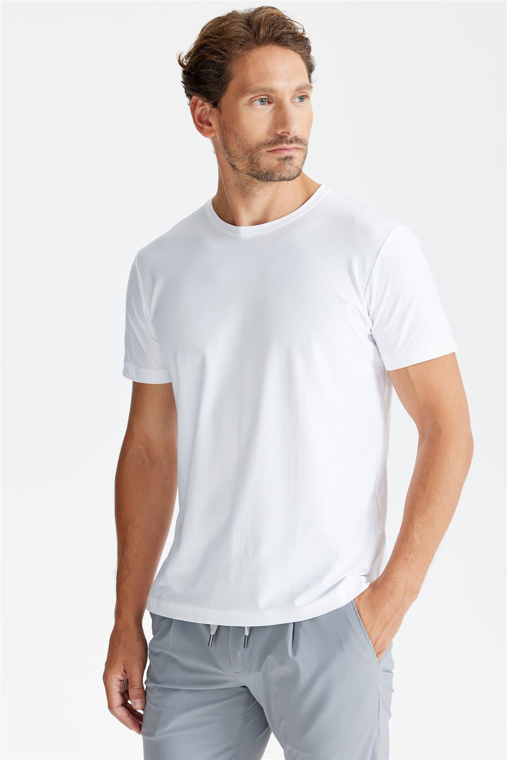 Beyaz Sıfır Yaka Oxford Teknik Kumaş T-Shirt - 2