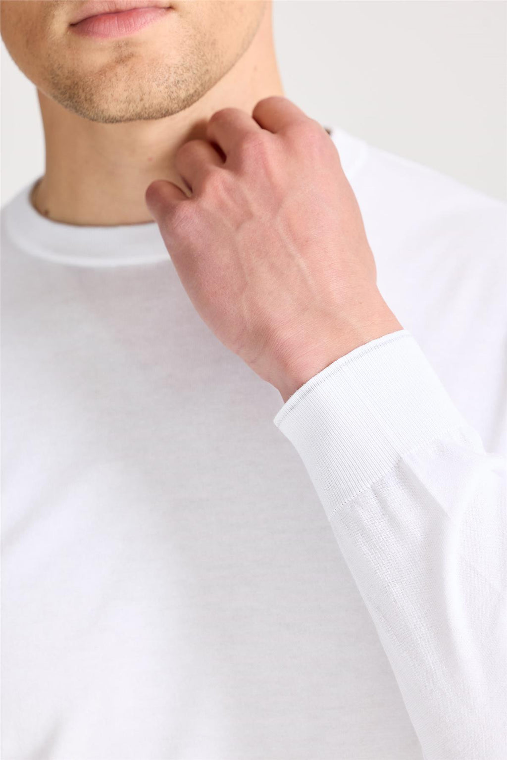 Beyaz Sıfır Yaka Pamuk Triko
