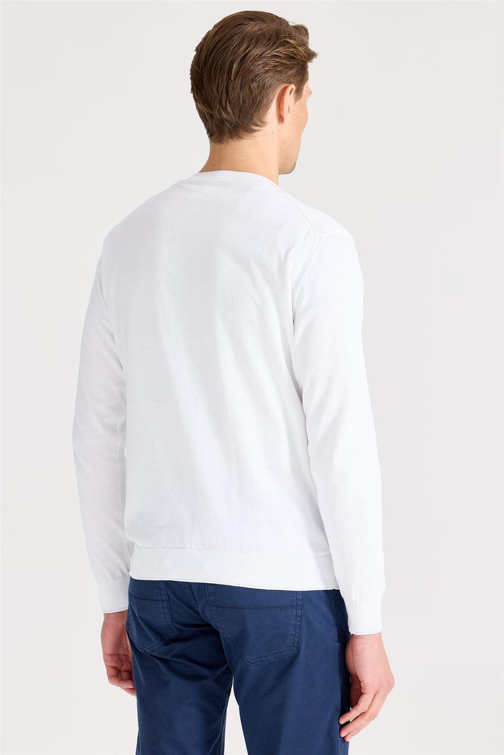 Beyaz Sıfır Yaka Pamuk Triko