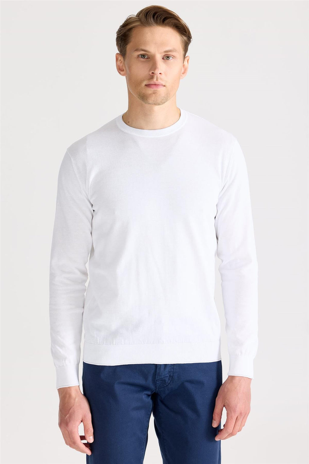 Beyaz Sıfır Yaka Pamuk Triko