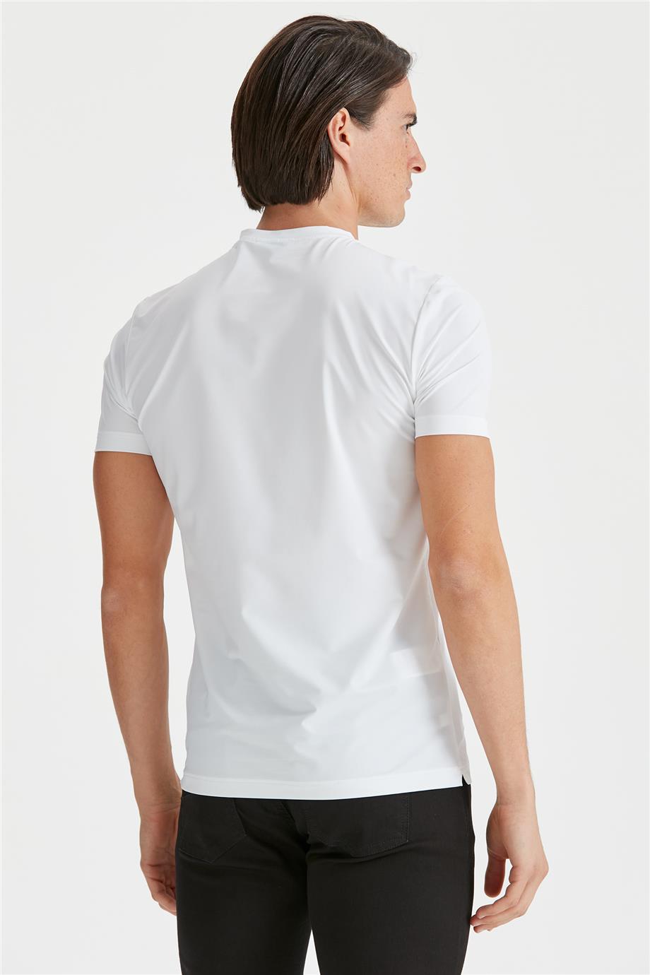Beyaz Sıfır Yaka Teknik Kumaş T-Shirt - 6