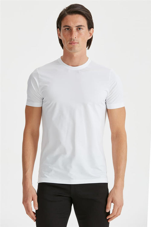 Beyaz Sıfır Yaka Teknik Kumaş T-Shirt - 1