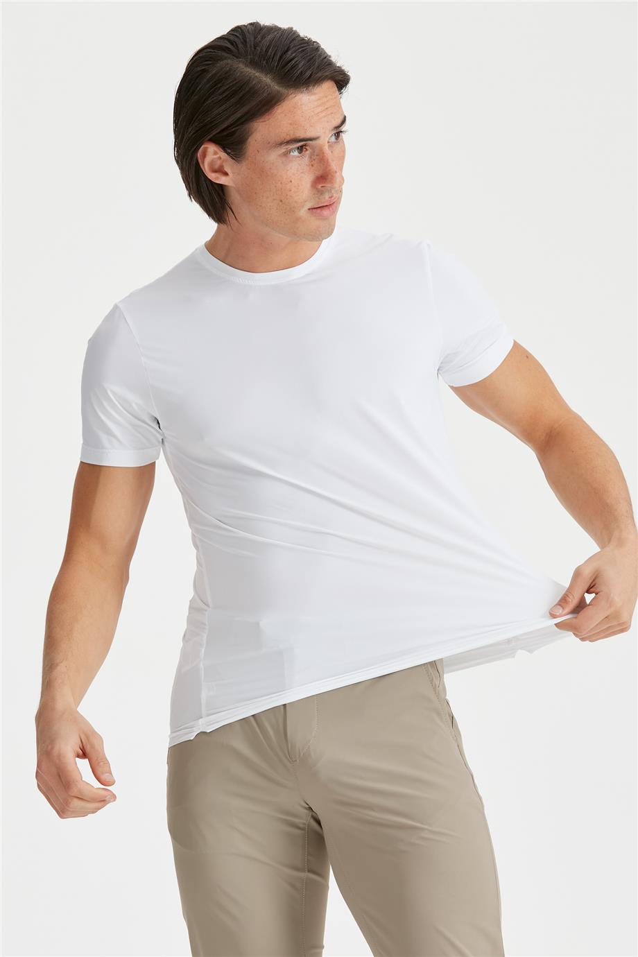 Beyaz Sıfır Yaka Teknik Kumaş T-Shirt - 9