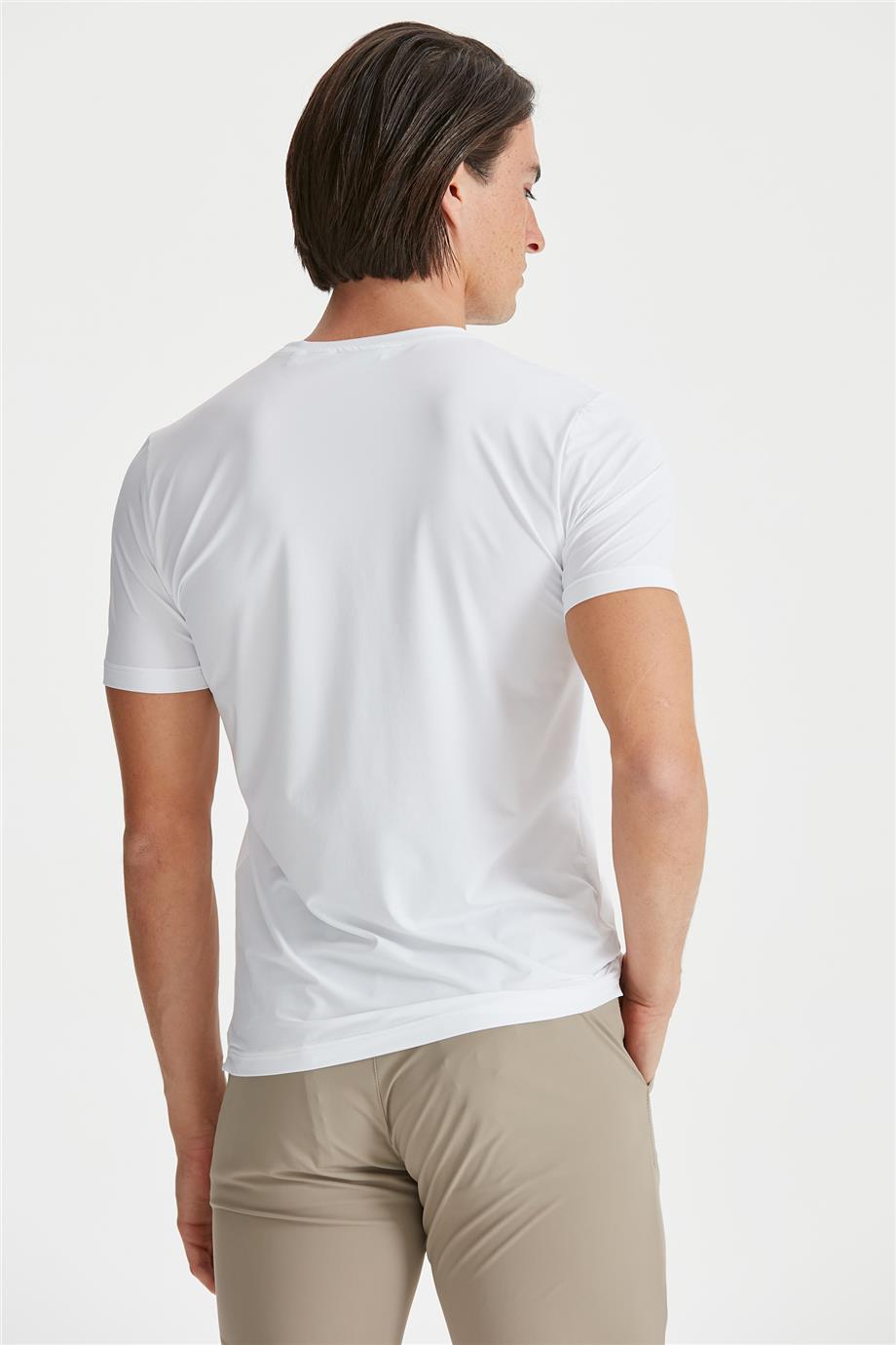 Beyaz Sıfır Yaka Teknik Kumaş T-Shirt - 10