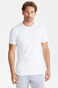 Beyaz Sıfır Yaka Vintage Teknik Kumaş T-Shirt - Image 1
