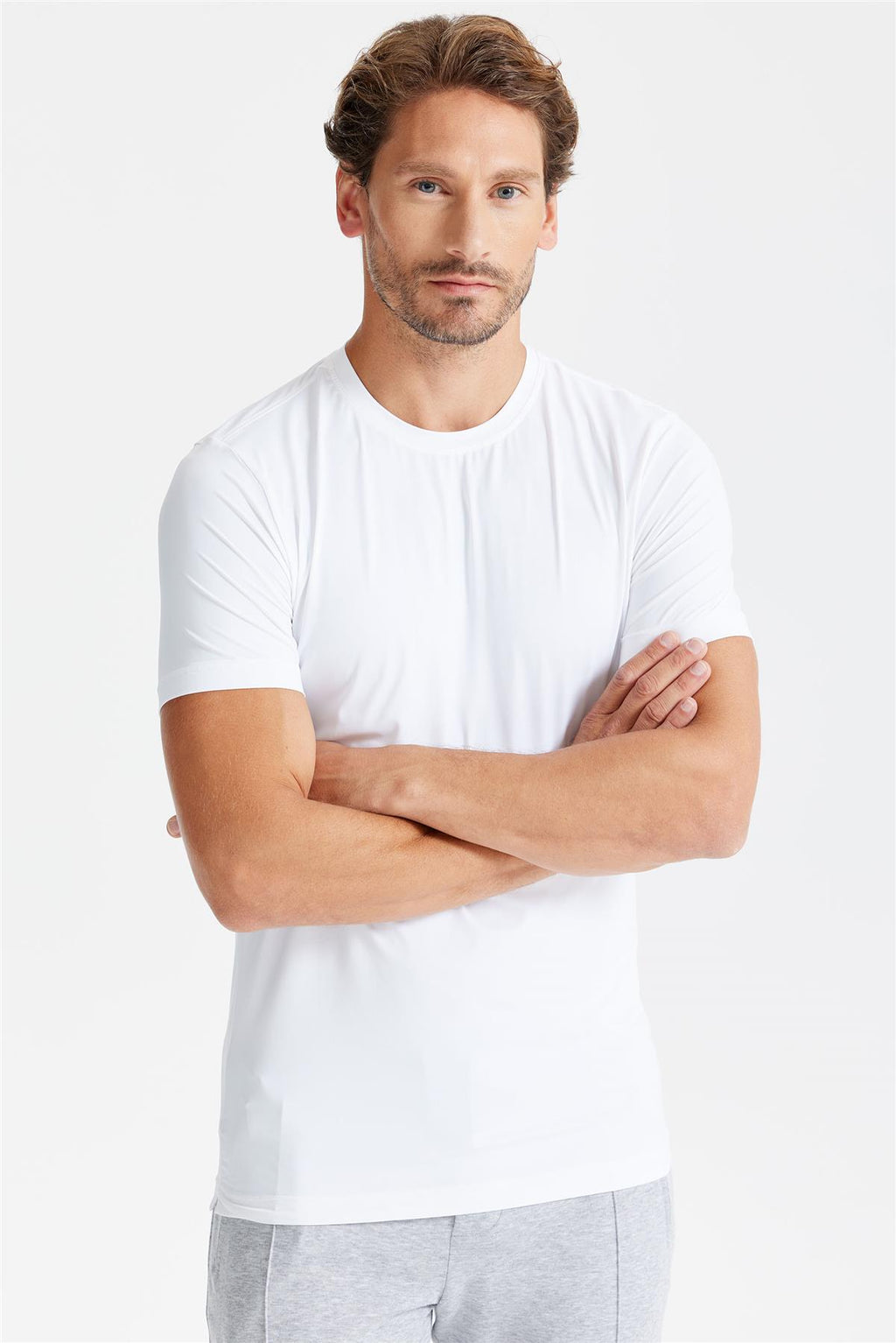 Beyaz Sıfır Yaka Vintage Teknik Kumaş T-Shirt - 3