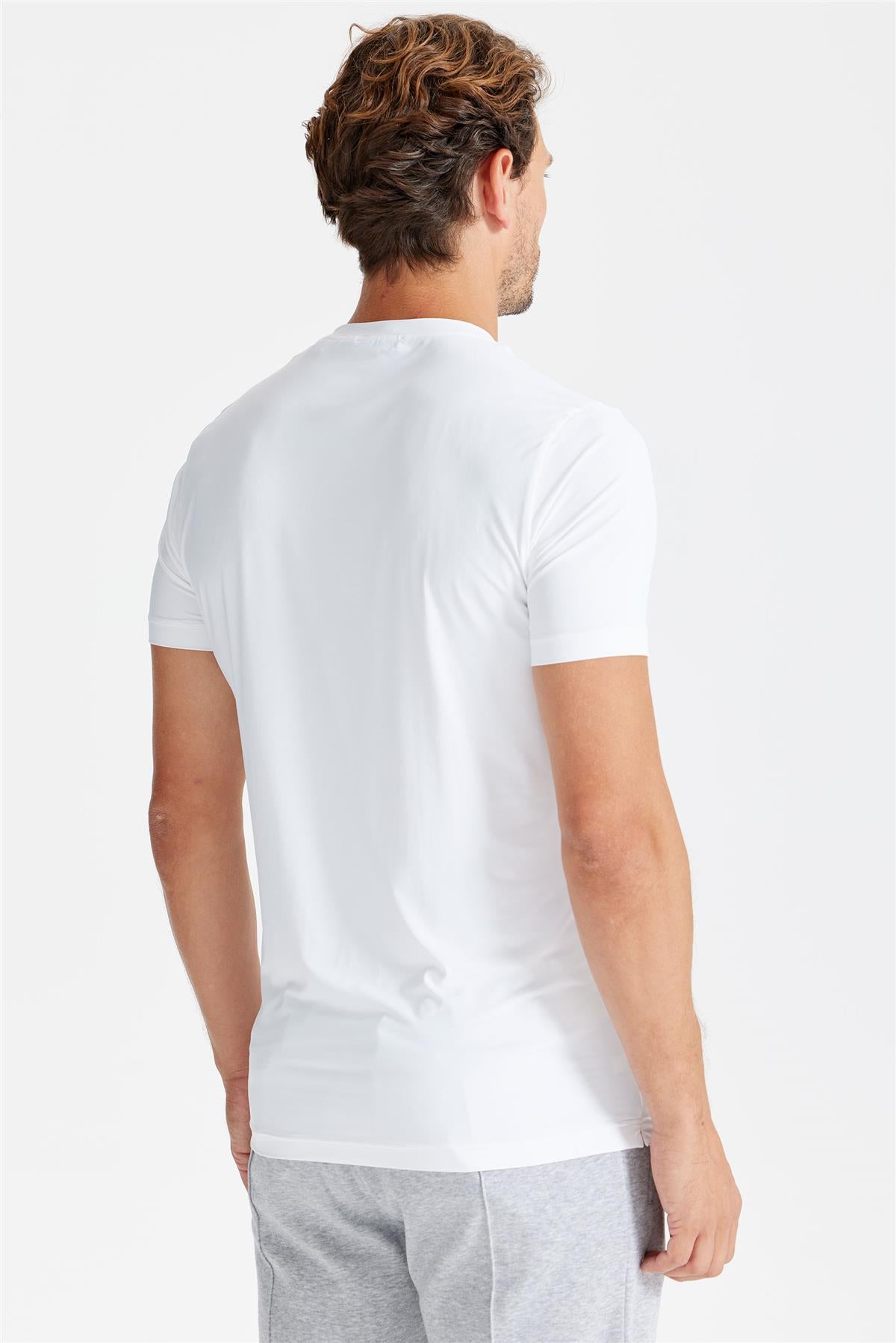 Beyaz Sıfır Yaka Vintage Teknik Kumaş T-Shirt - 6