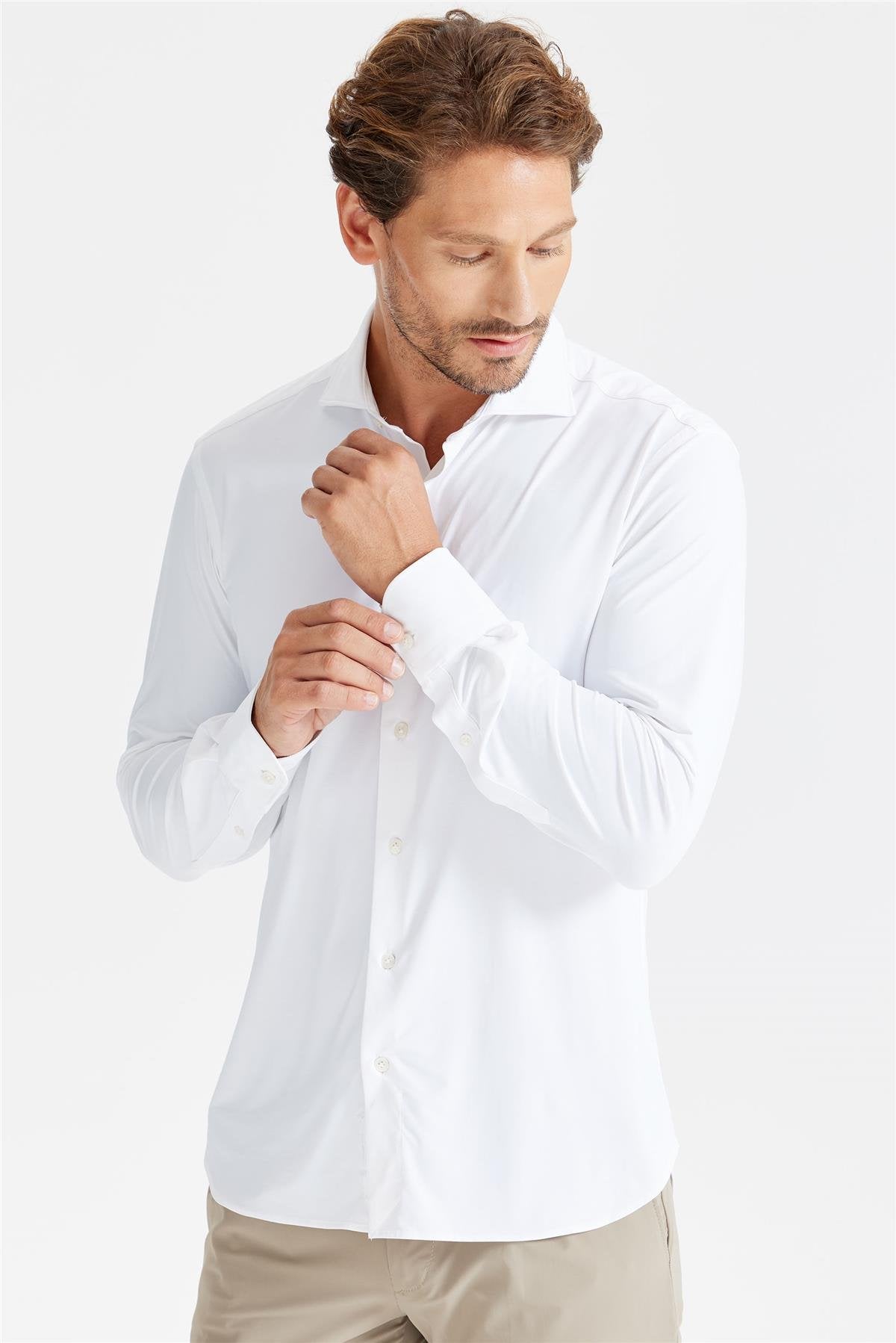 Beyaz Vintage Teknik Kumaş Gömlek - Image 5