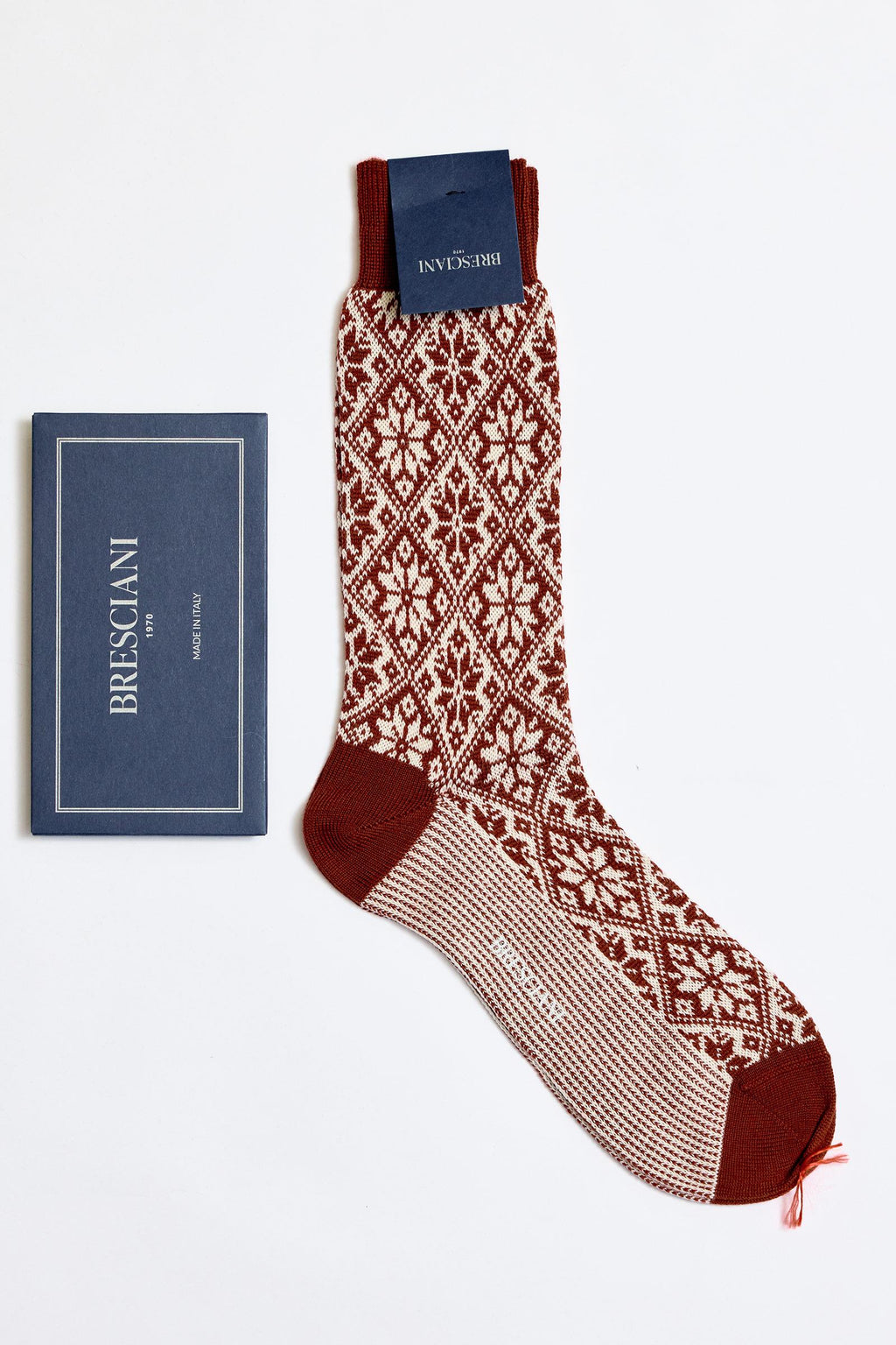 Bordo Etnik Desenli Yün Çorap - 1
