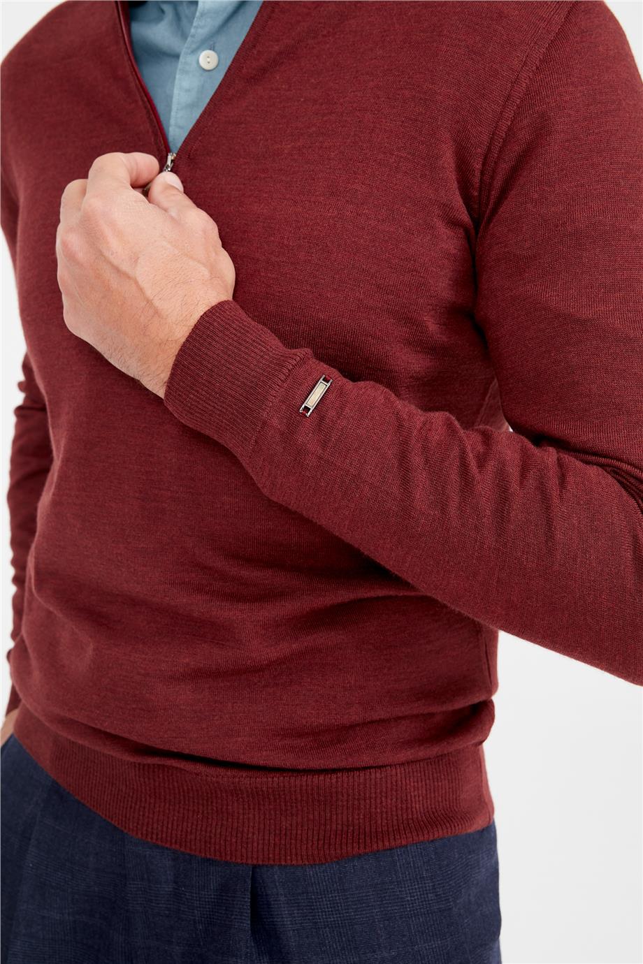 Bordo Fermuarlı Yarım Balıkçı Yaka Yün Triko - Image 3