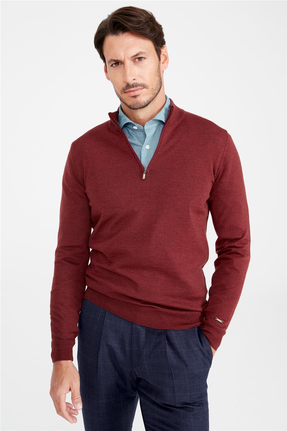 Bordo Fermuarlı Yarım Balıkçı Yaka Yün Triko - Image 2