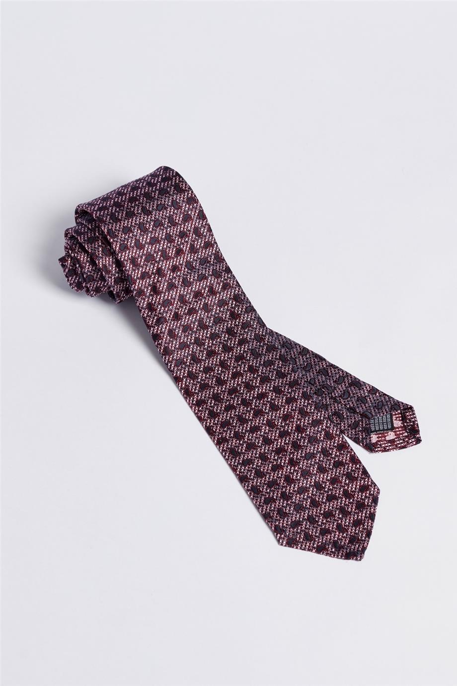 Bordo Lacivert Astarsız İpek Kravat - Image 1
