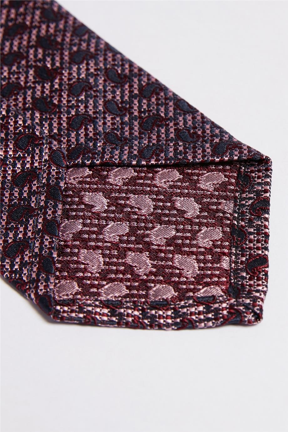 Bordo Lacivert Astarsız İpek Kravat - Image 3