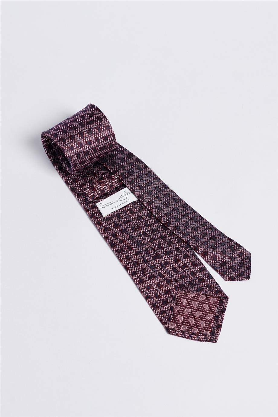 Bordo Lacivert Astarsız İpek Kravat - Image 2