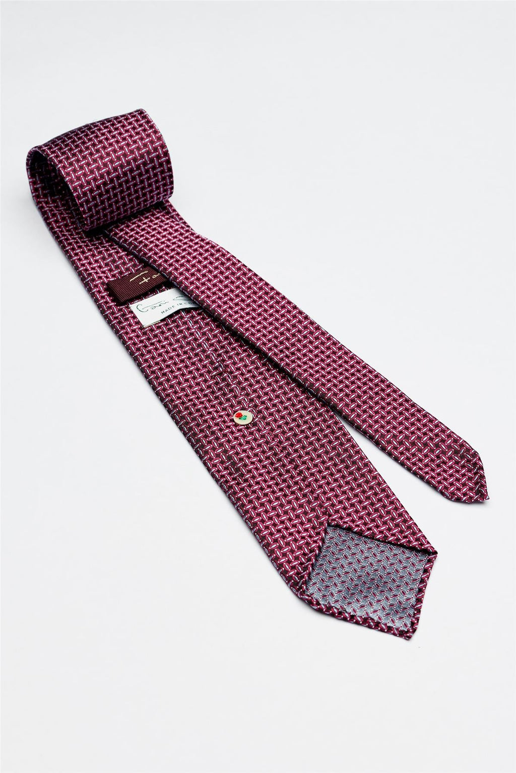 Bordo Mavi Desenli Astarsız İpek Kravat - Image 2