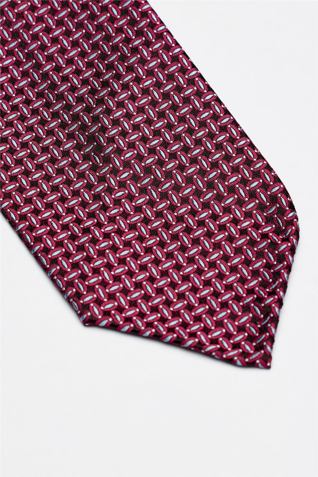 Bordo Mavi Desenli Astarsız İpek Kravat - Image 3