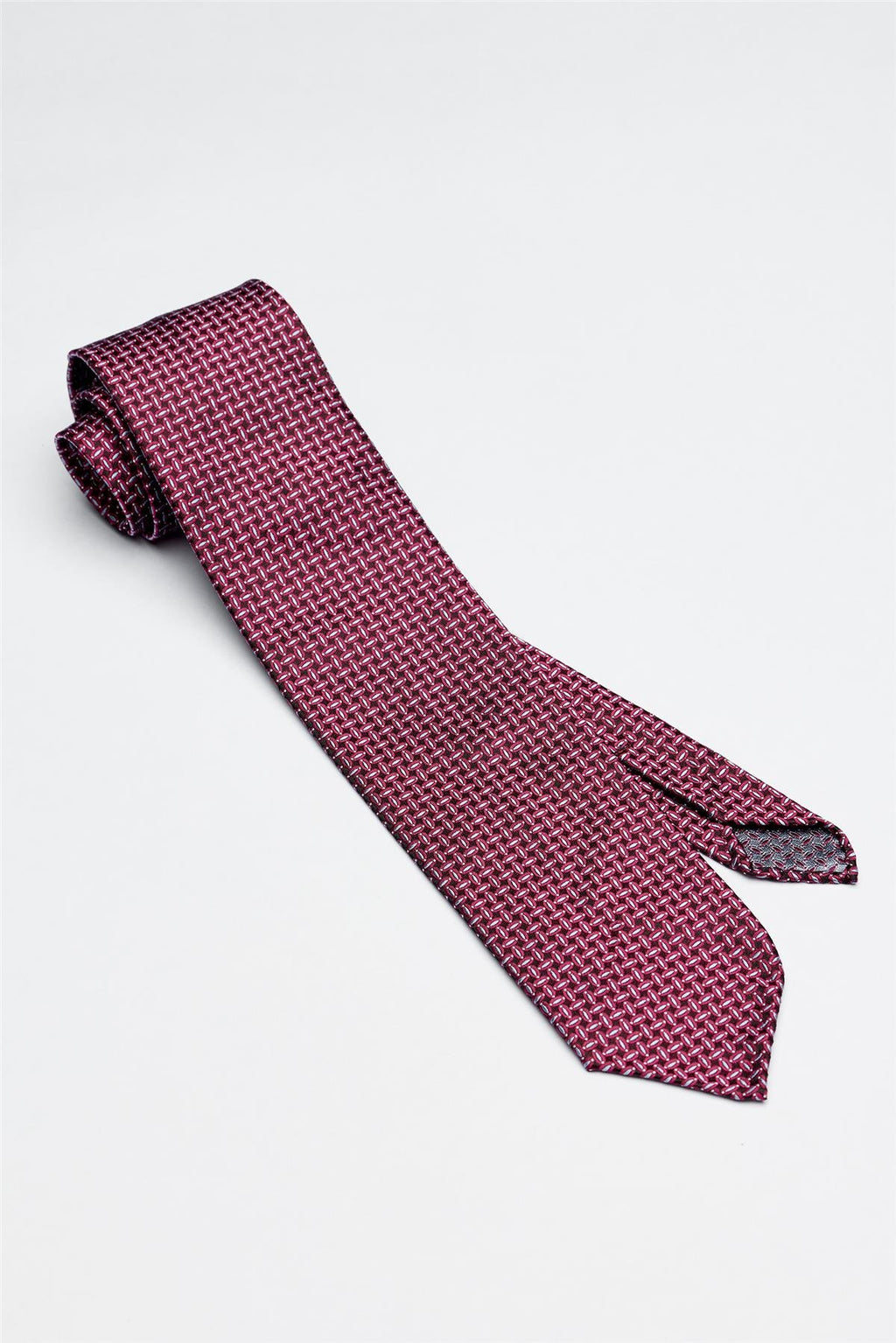 Bordo Mavi Desenli Astarsız İpek Kravat - Image 1