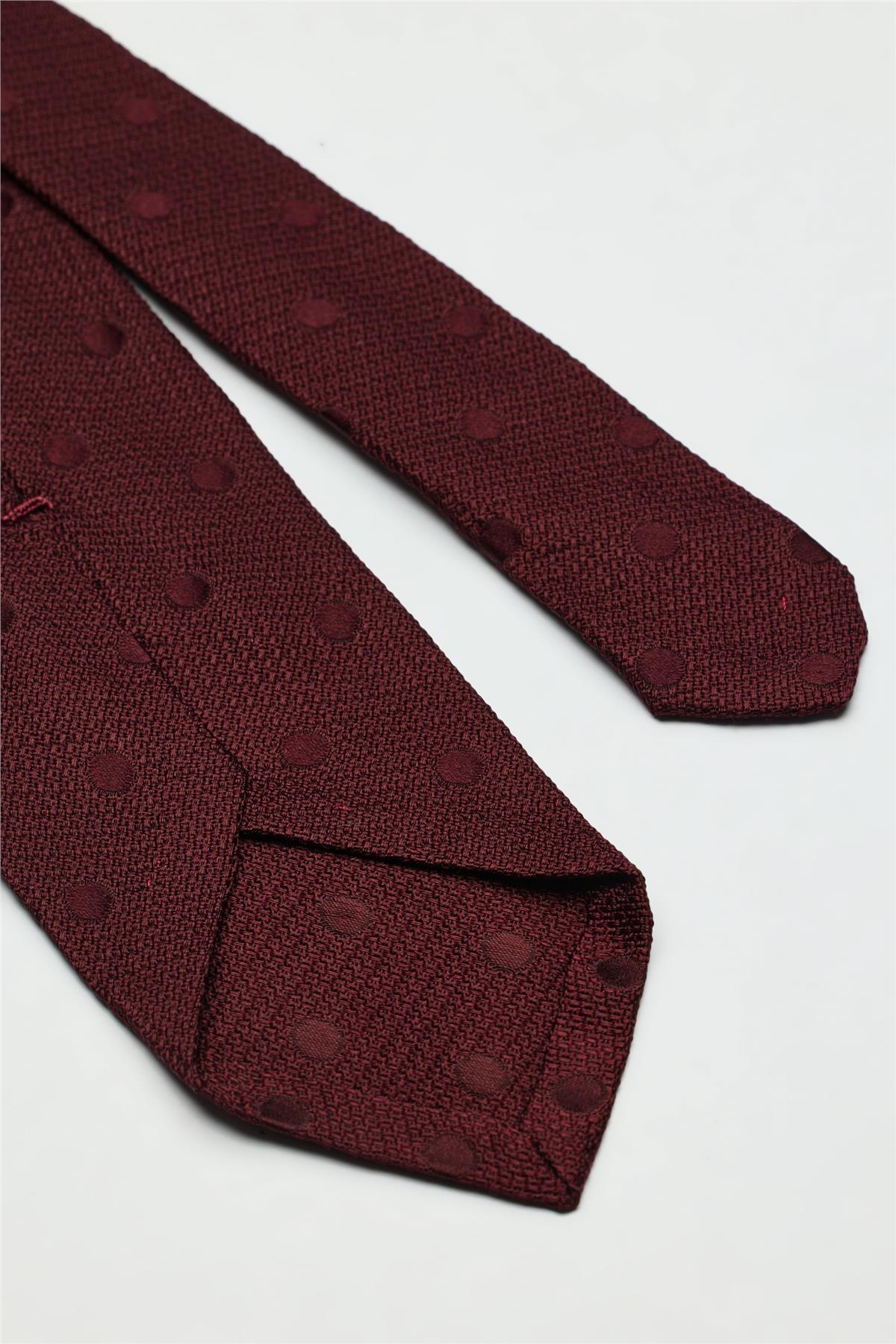 Bordo Puantiyeli Garza İpek Kravat - 4