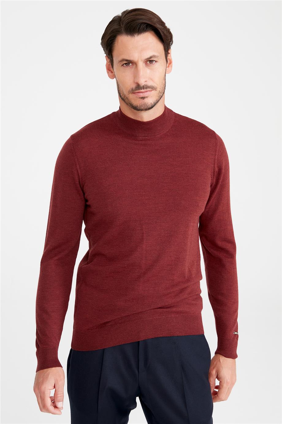 Bordo Yarım Balıkçı Yaka Yün Triko - Image 1