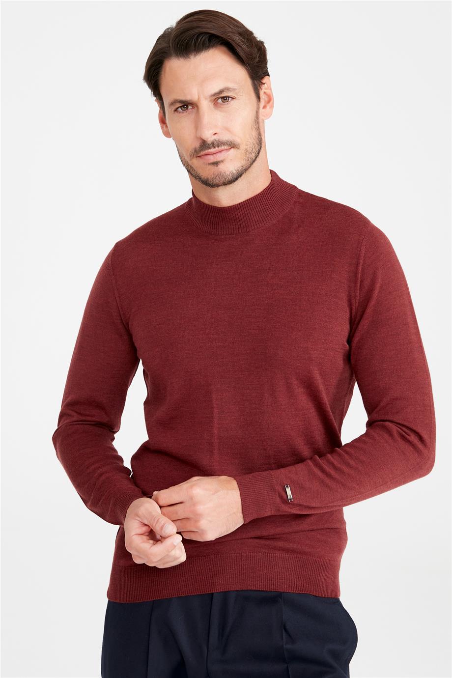 Bordo Yarım Balıkçı Yaka Yün Triko - Image 2