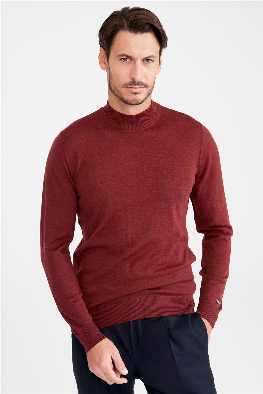 Bordo Yarım Balıkçı Yaka Yün Triko - Image 3