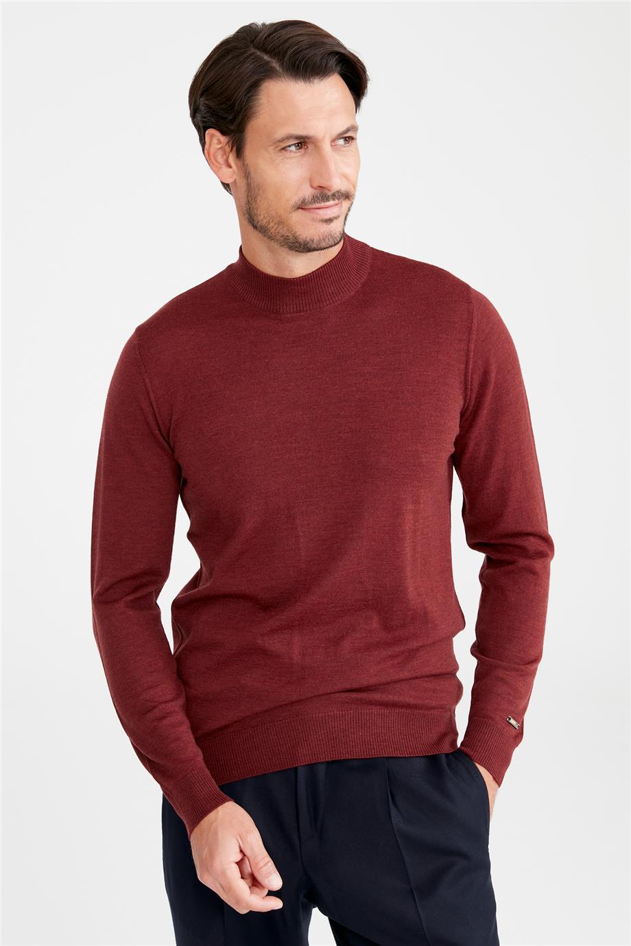Bordo Yarım Balıkçı Yaka Yün Triko - Image 4