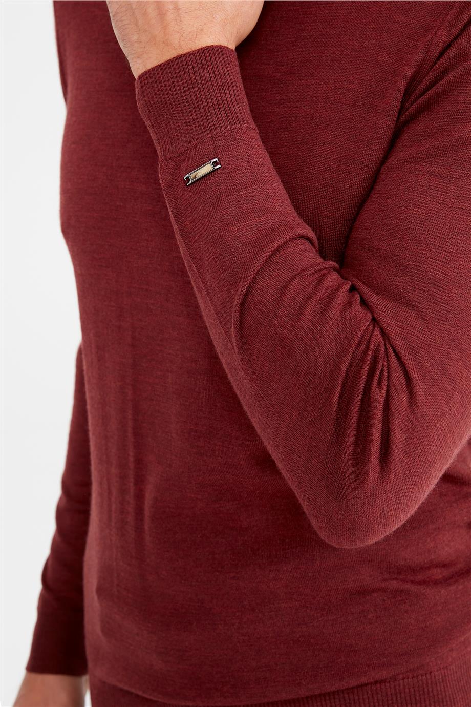 Bordo Yarım Balıkçı Yaka Yün Triko - Image 5