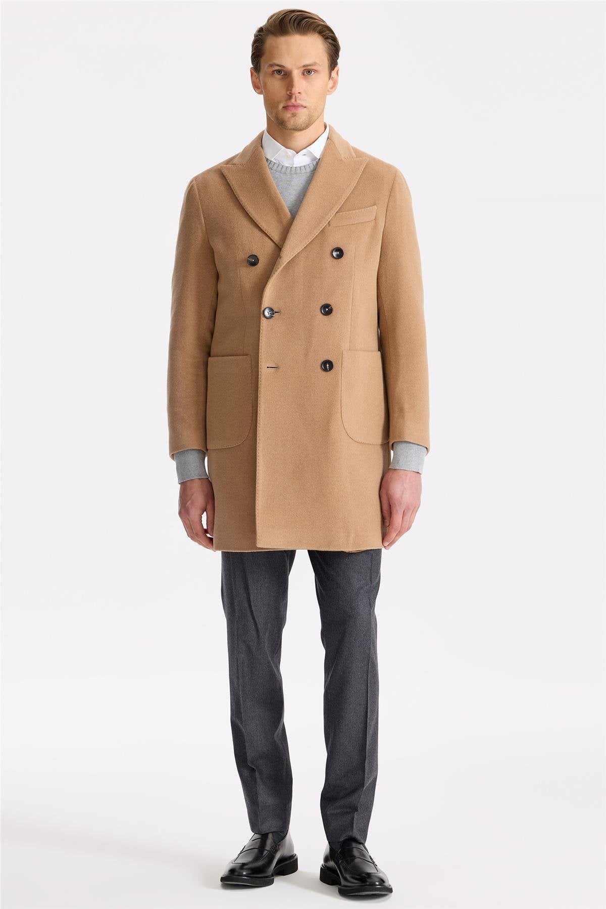 Camel Kruvaze Yün Kaşmir Palto - Image 1