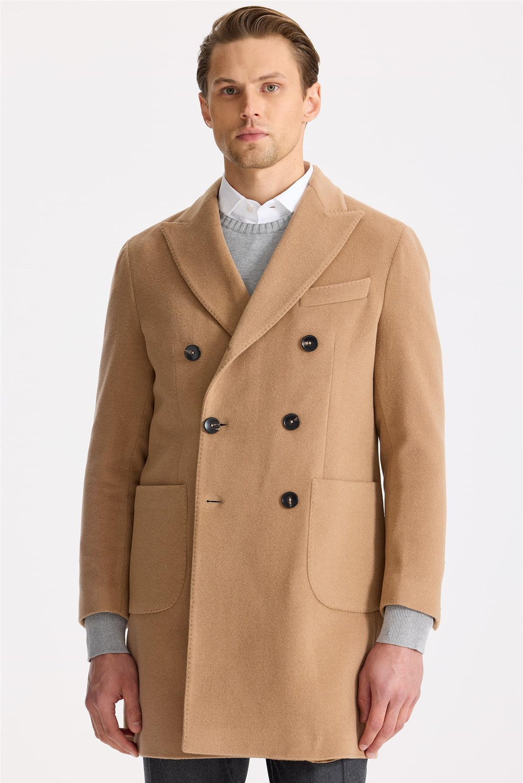 Camel Kruvaze Yün Kaşmir Palto - Image 3