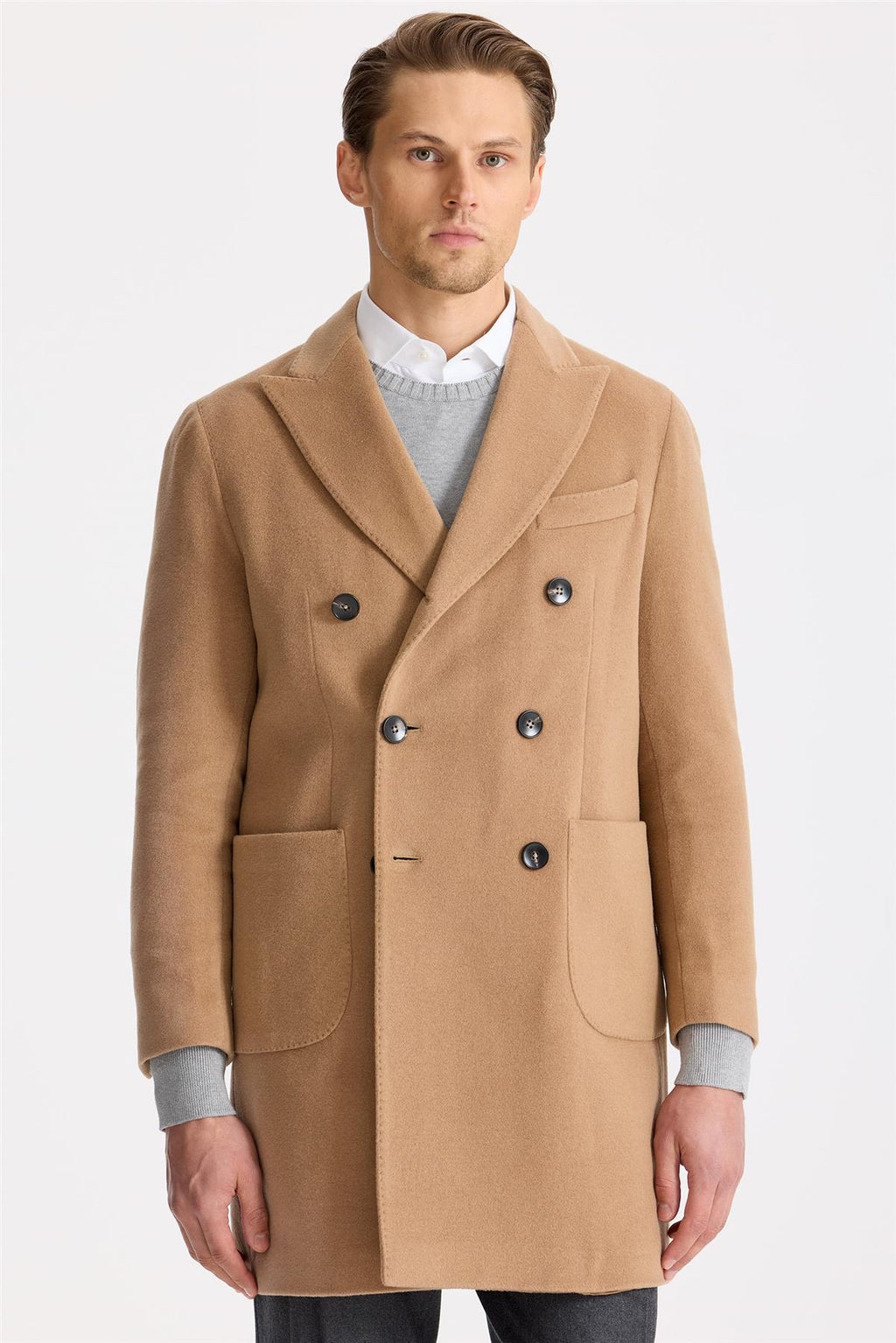 Camel Kruvaze Yün Kaşmir Palto - Image 5