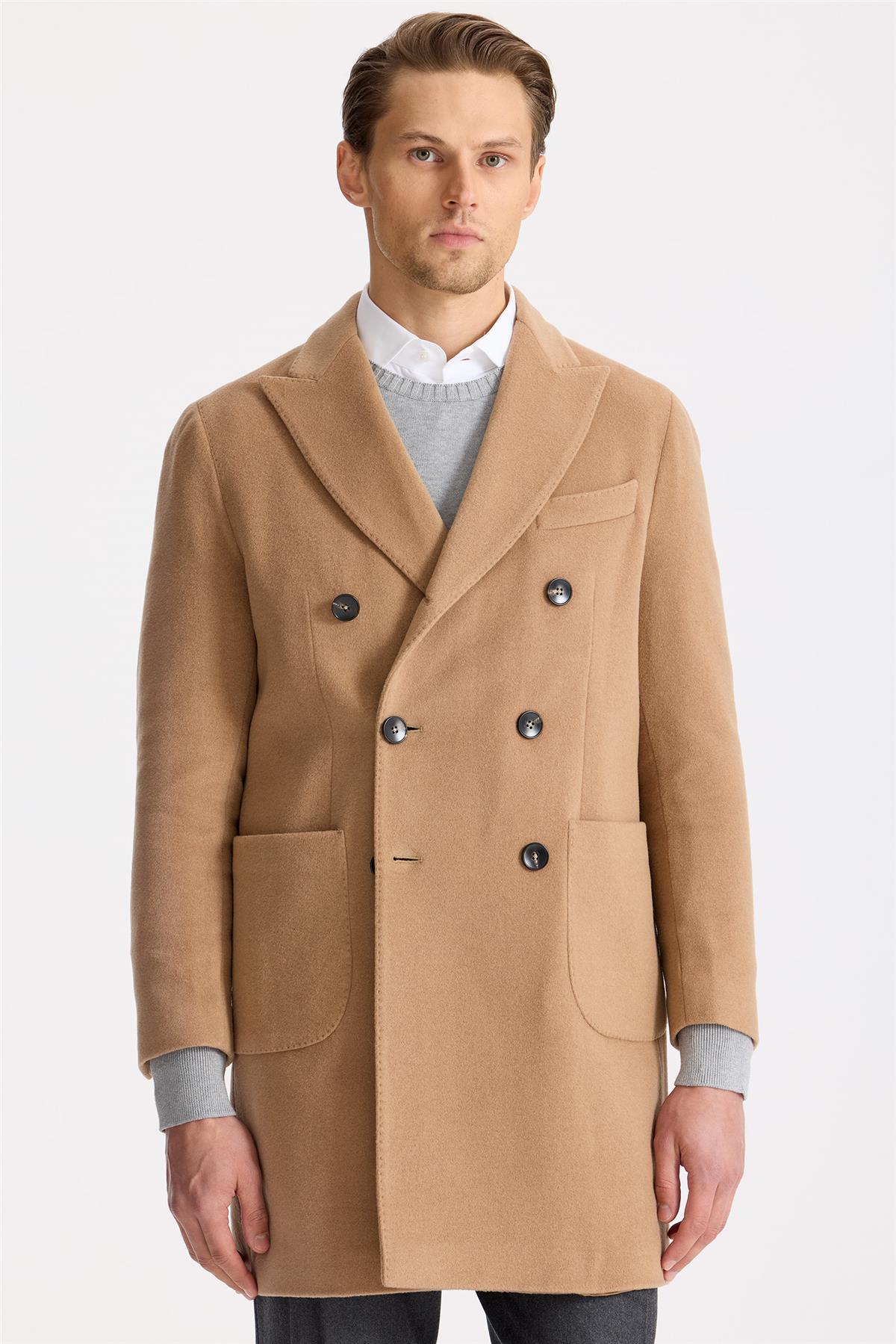 Camel Kruvaze Yün Kaşmir Palto - Image 5