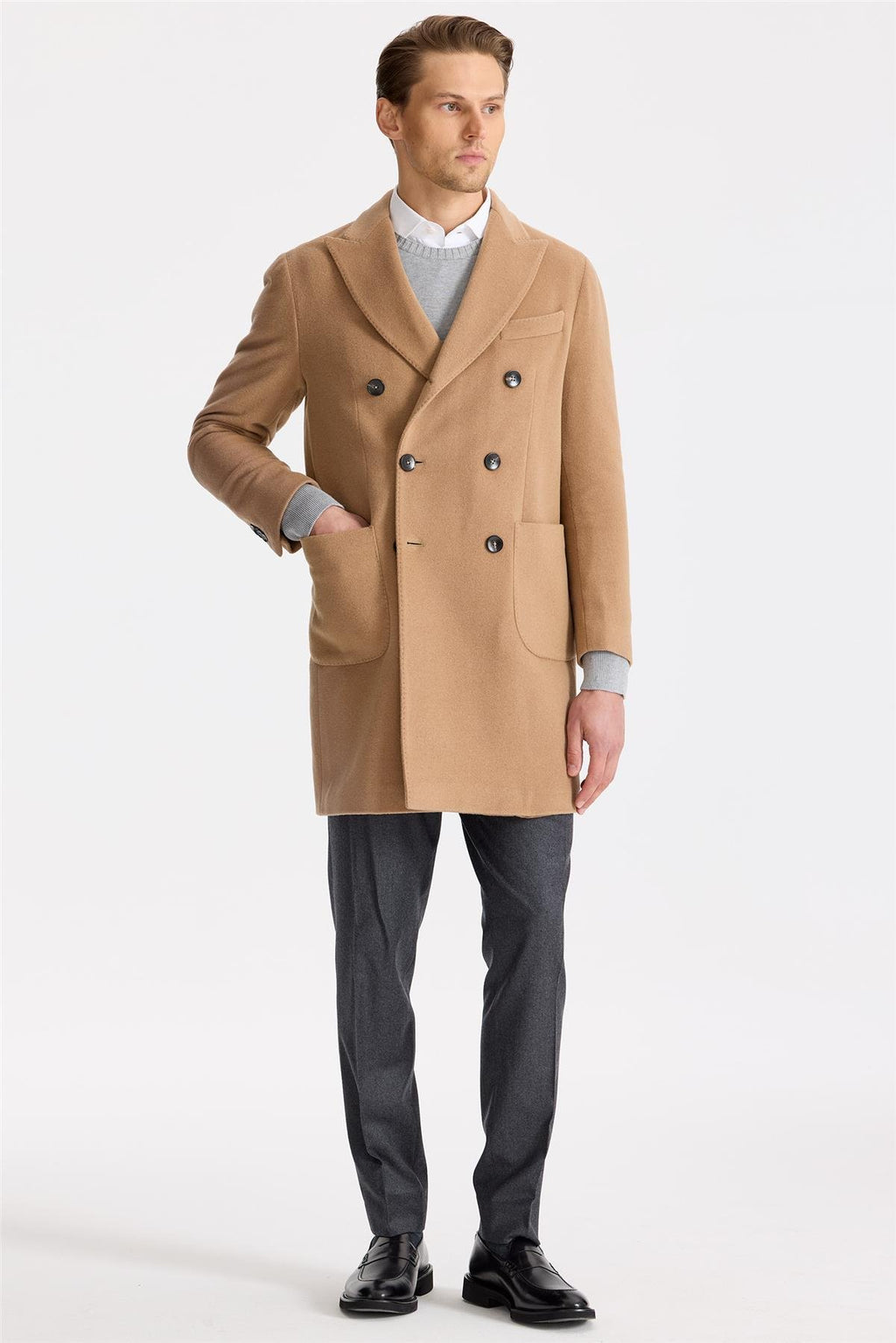 Camel Kruvaze Yün Kaşmir Palto - Image 4