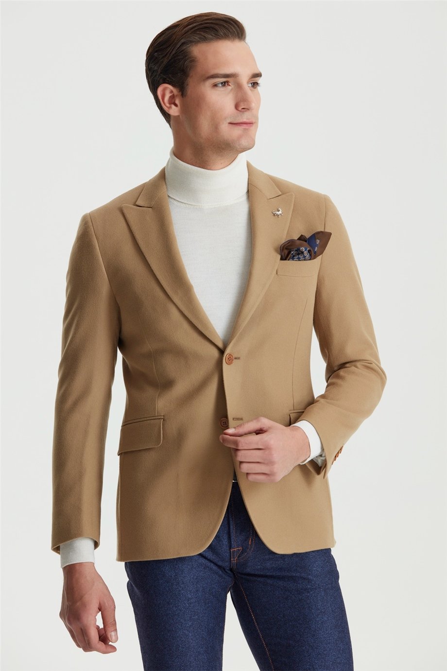 Camel Renk Yün Ceket - Image 5