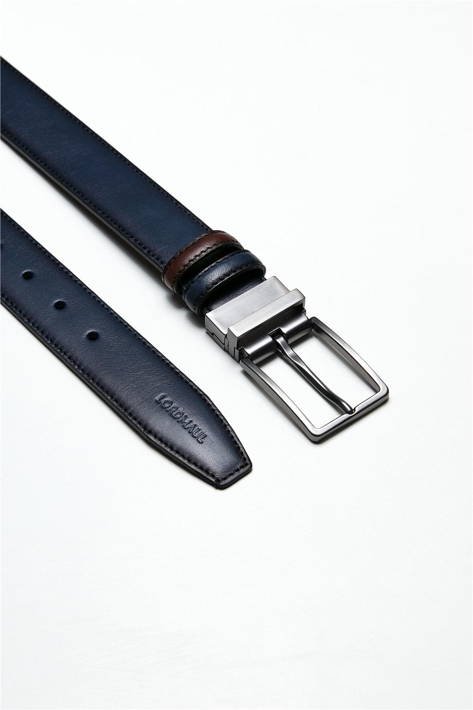 Çift Taraflı Lacivert Kahve Klasik Kemer - Image 1