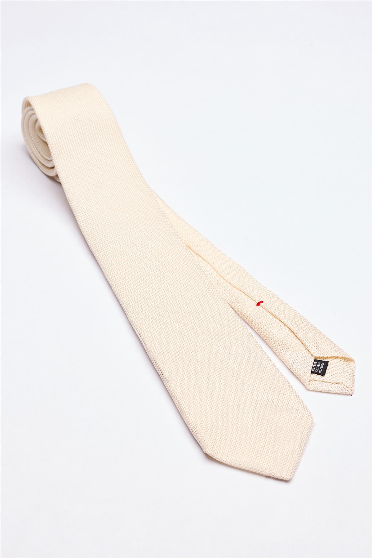 Ekru 7 Fold Örgü İpek Kravat - Image 1