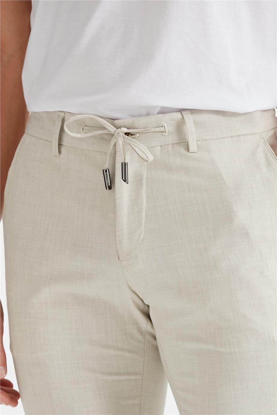 Ekru Beli Bağcıklı Erkek Pantolon - Image 4