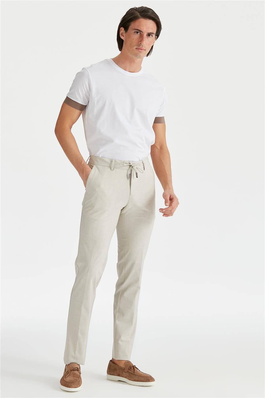 Ekru Beli Bağcıklı Erkek Pantolon - Image 2