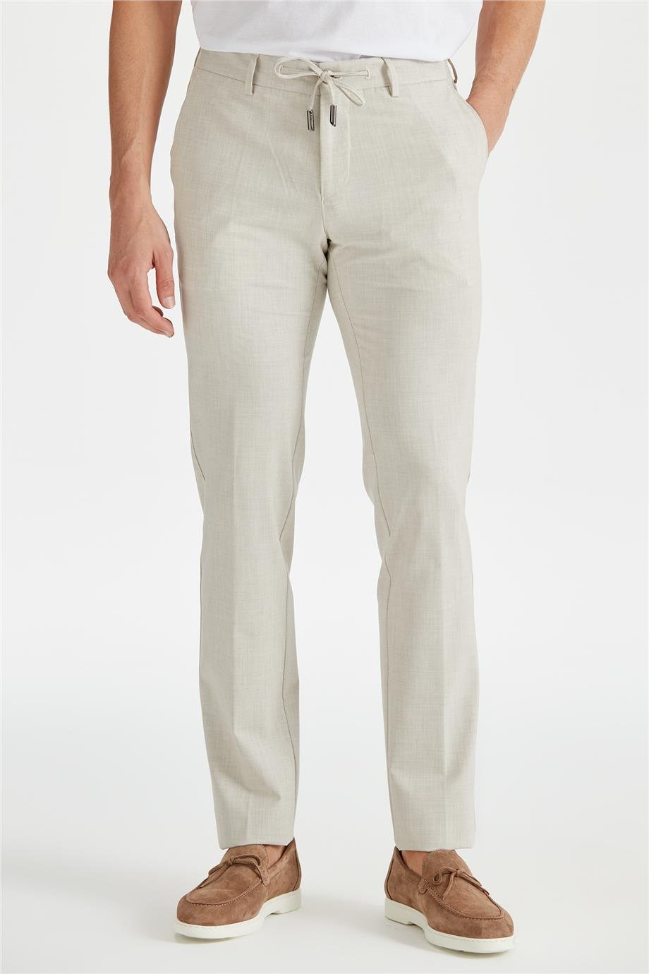 Ekru Beli Bağcıklı Erkek Pantolon - Image 3