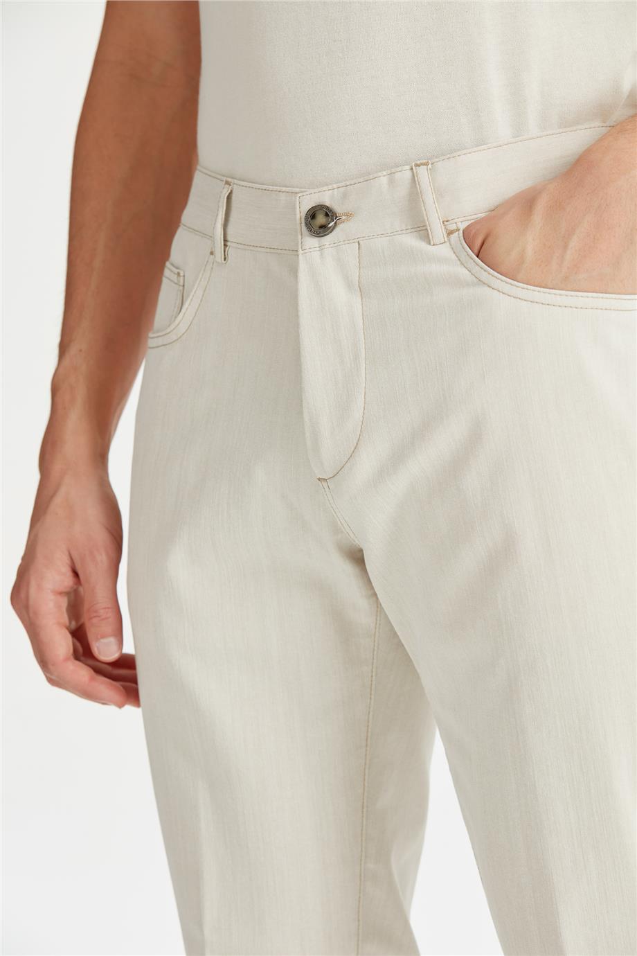 Ekru Erkek Denim Pantolon - Image 5