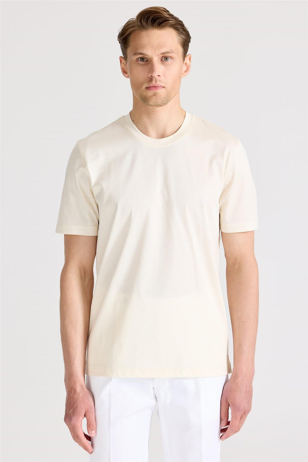 Ekru Filo Di Scozia Pamuk  T-Shirt - Image 1