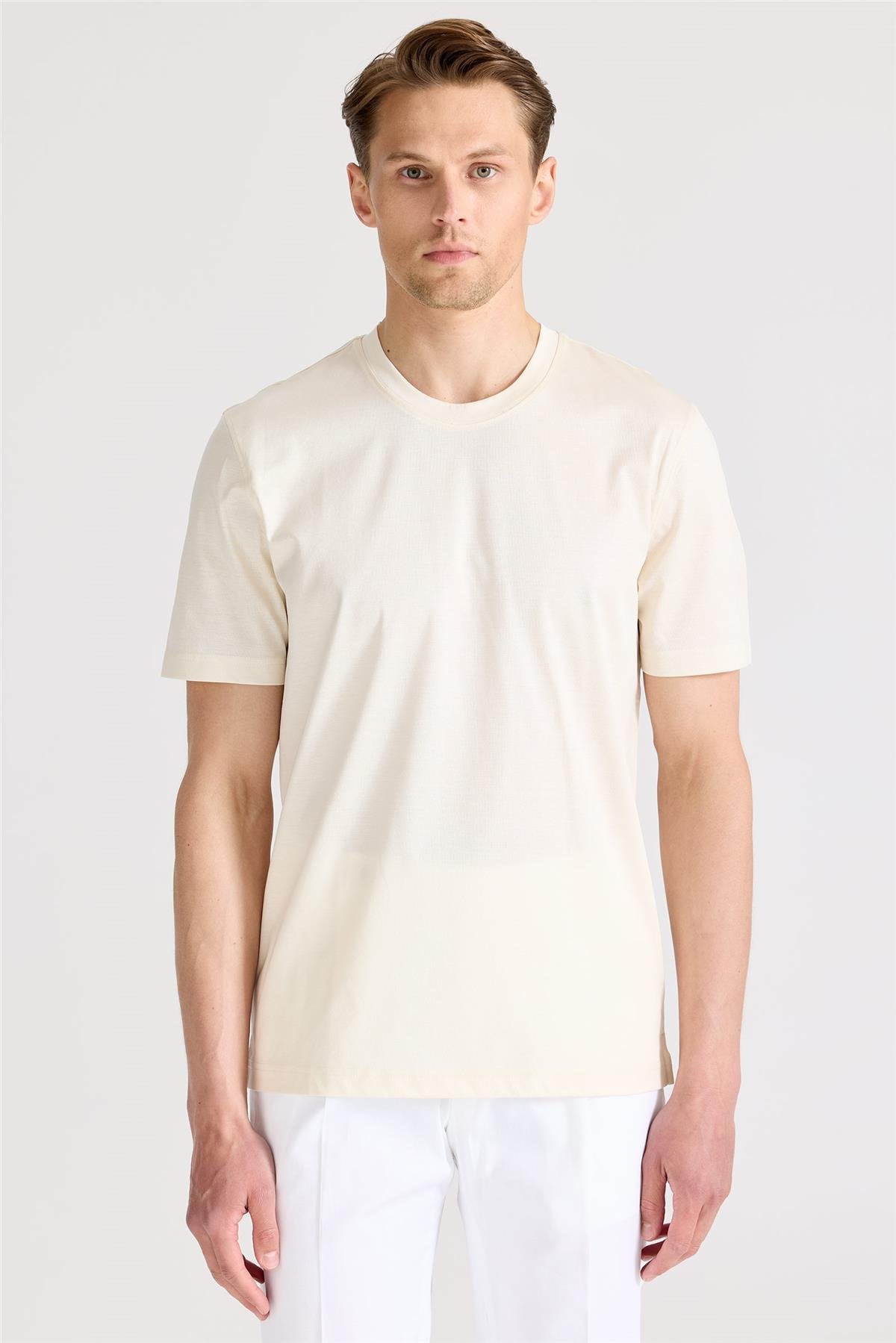 Ekru Filo Di Scozia Pamuk  T-Shirt - Image 1