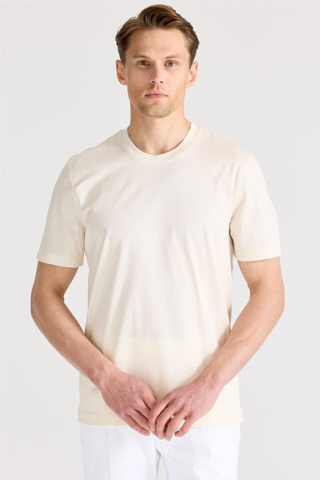 Ekru Filo Di Scozia Pamuk  T-Shirt - Image 2