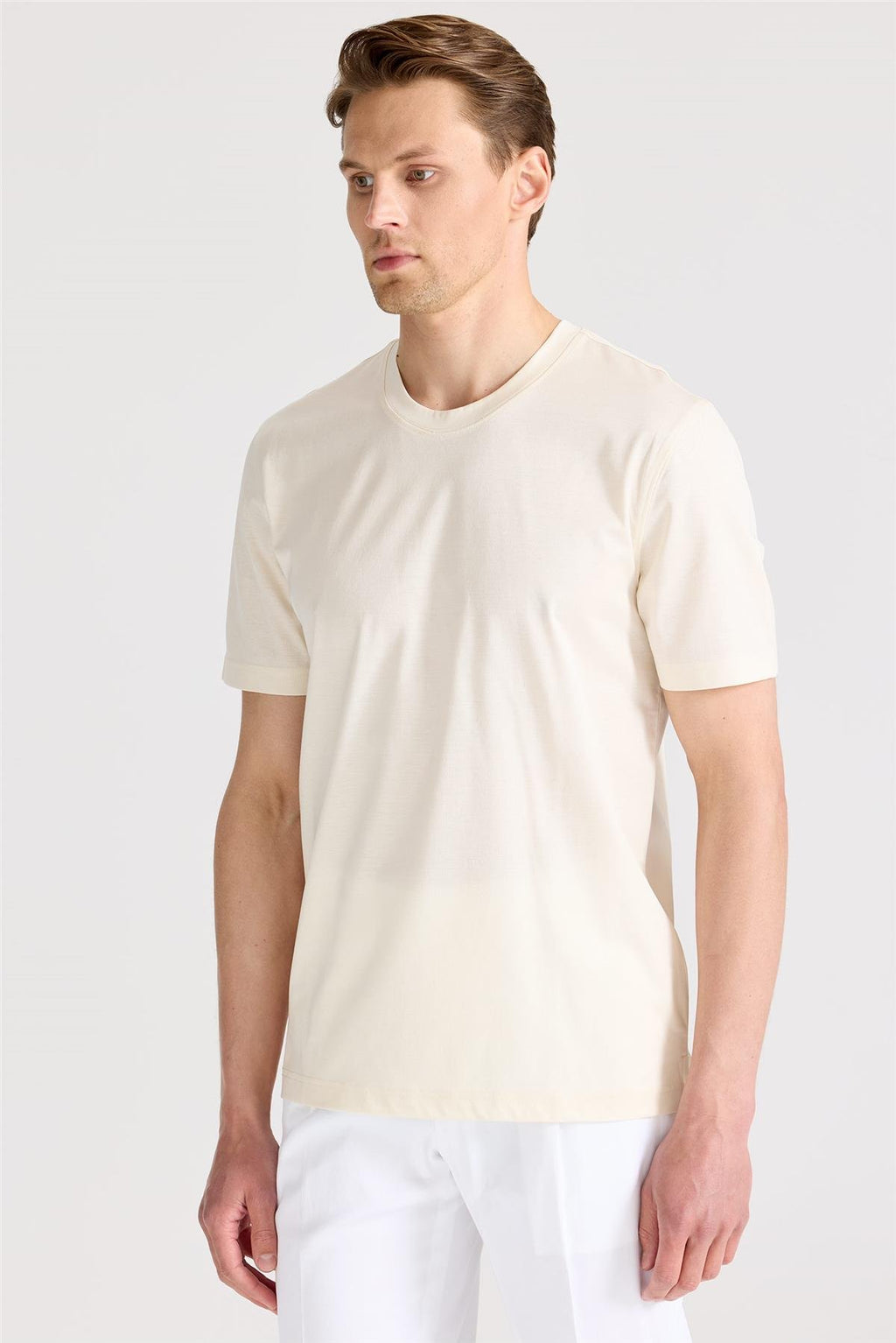 Ekru Filo Di Scozia Pamuk  T-Shirt - Image 3