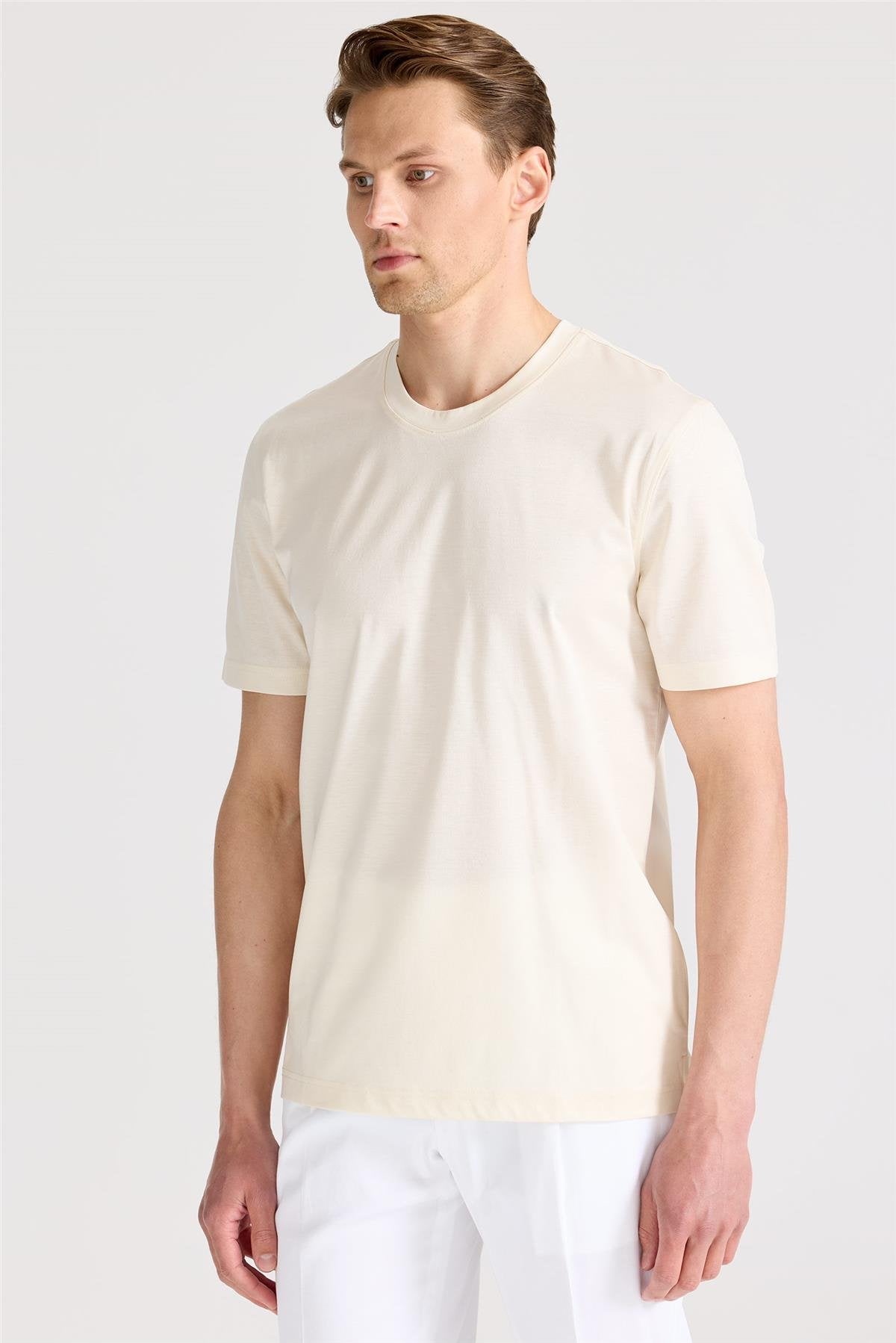 Ekru Filo Di Scozia Pamuk  T-Shirt - Image 3